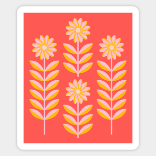 LOVE ME LOVE ME NOT Folk Art Mid-Century Modern Scandi Floral in Pink and Orange on Coral Orange - UnBlink Studio by Jackie Tahara Sticker